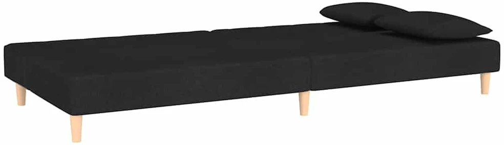 Dvivietė sofa-lova su dvejomis pagalvėmis, juoda, audinys