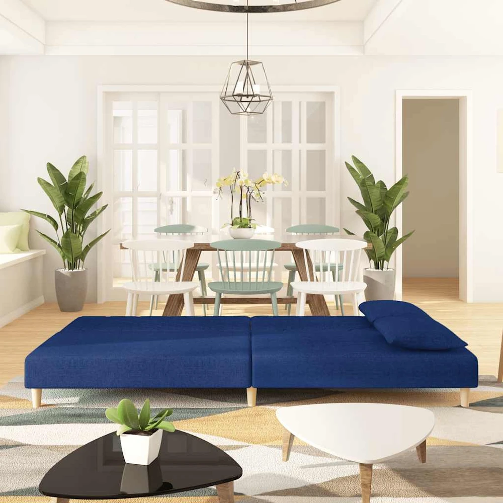 Dvivietė sofa-lova su dvejomis pagalvėmis, mėlyna, audinys