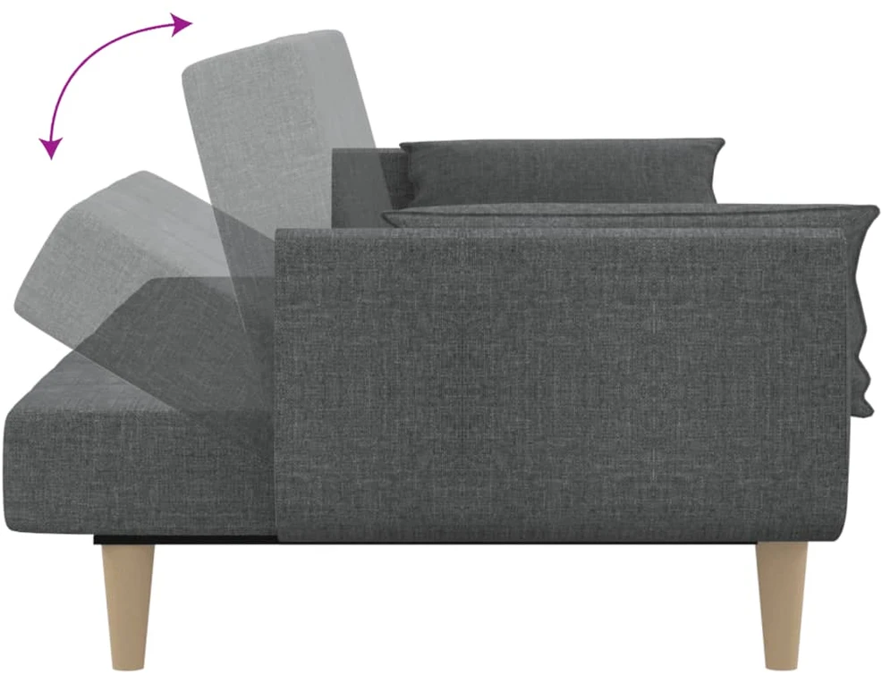 Dvivietė sofa-lova su dvejomis pagalvėmis, pilka, audinys
