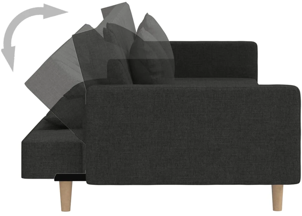 Dvivietė sofa-lova su dvejomis pagalvėmis, juoda, audinys