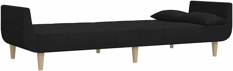 Dvivietė sofa-lova su dvejomis pagalvėmis, juoda, audinys