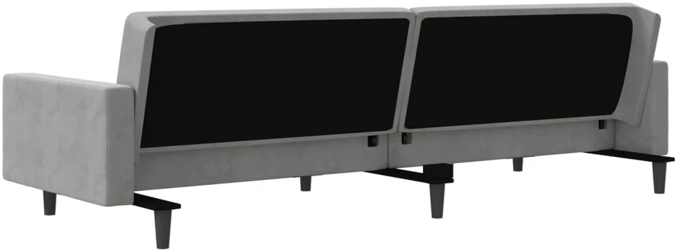 Dvivietė sofa-lova su dvejomis pagalvėmis, pilka, aksomas