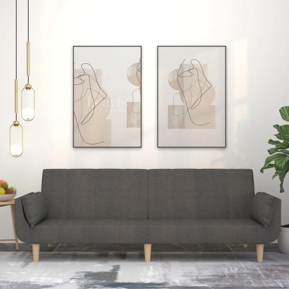 Dvivietė sofa-lova su dvejomis pagalvėmis, pilka, audinys