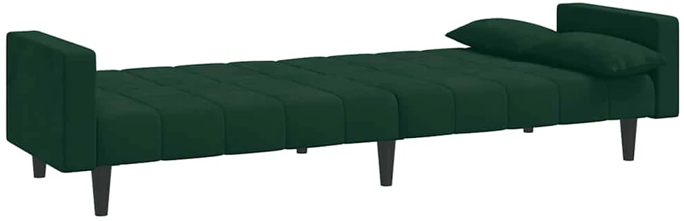 Dvivietė sofa-lova su dvejomis pagalvėmis, žalia, aksomas