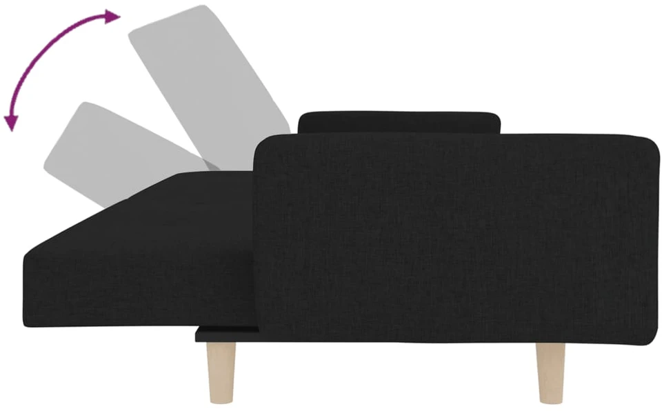 Dvivietė sofa-lova su dvejomis pagalvėmis, juoda, audinys