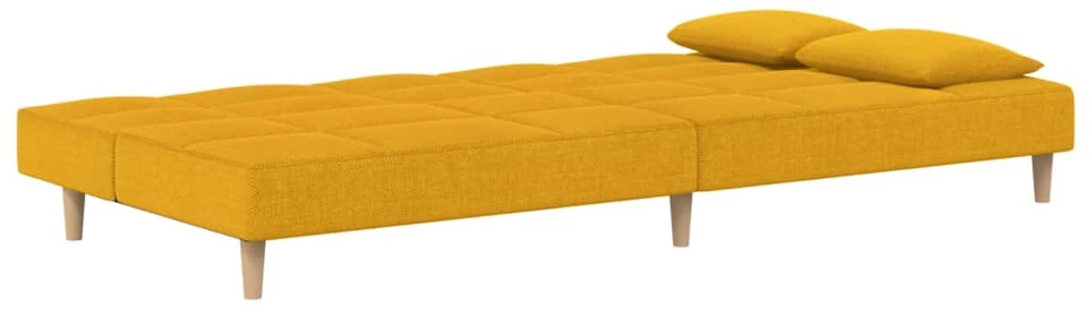 Dvivietė sofa-lova su dvejomis pagalvėmis, geltona, audinys