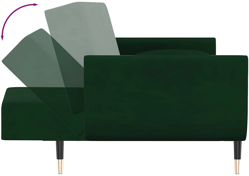 Dvivietė sofa-lova su dvejomis pagalvėmis, žalia, aksomas