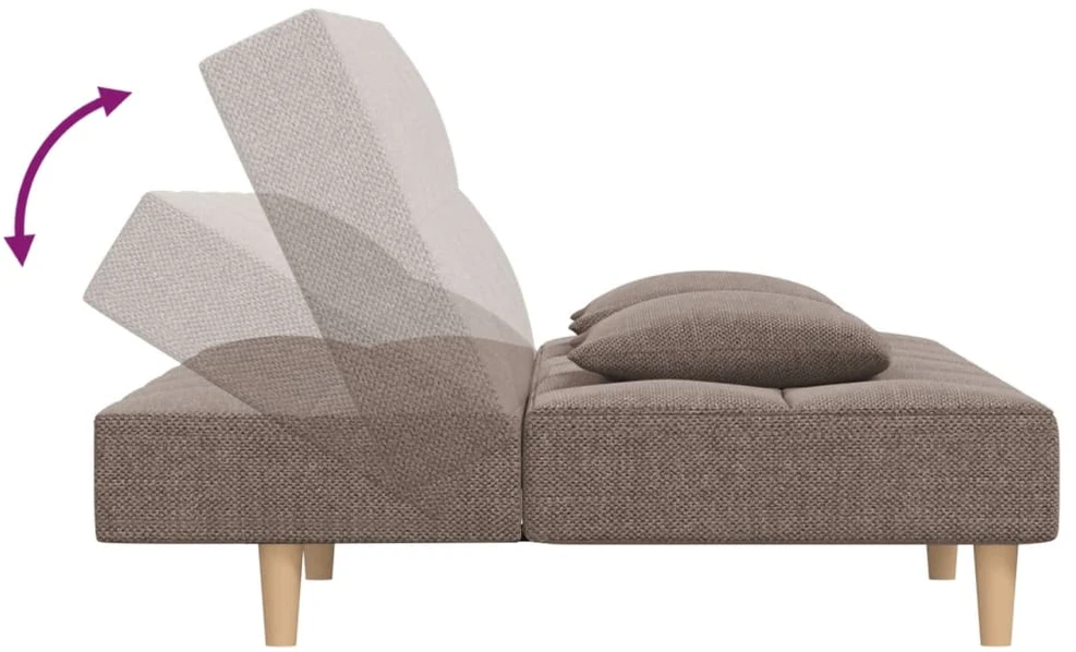 Dvivietė sofa-lova su dvejomis pagalvėmis, taupe, audinys