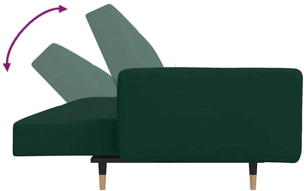 Dvivietė sofa-lova su dvejomis pagalvėmis, žalia, aksomas