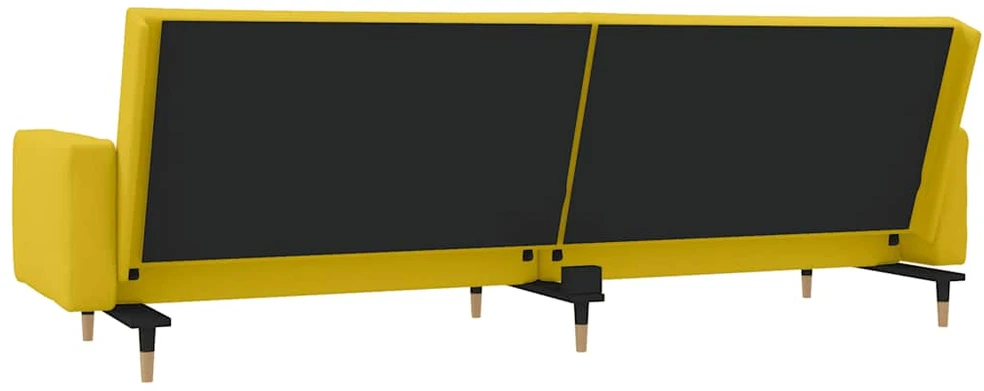 Dvivietė sofa-lova su dvejomis pagalvėmis, geltona, aksomas