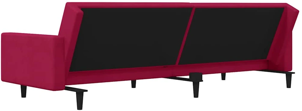 Dvivietė sofa-lova su dvejomis pagalvėmis, vyno, aksomas
