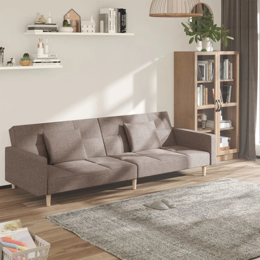 Dvivietė sofa-lova su dvejomis pagalvėmis, taupe, audinys