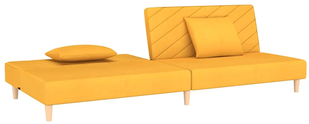 Dvivietė sofa-lova su dvejomis pagalvėmis, geltona, audinys