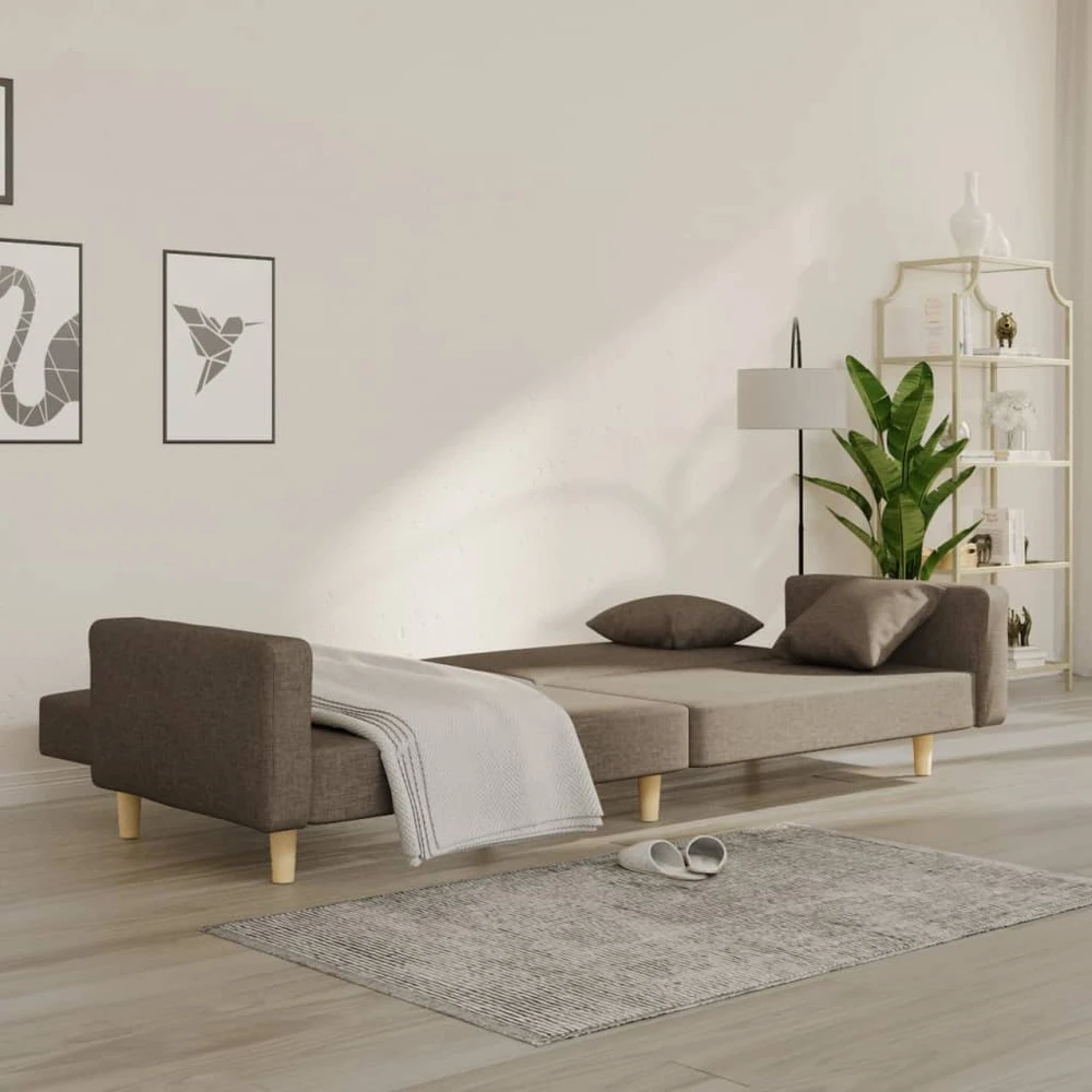 Dvivietė sofa-lova su dvejomis pagalvėmis, taupe, audinys