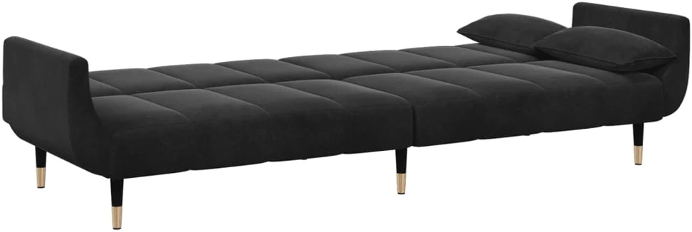 Dvivietė sofa-lova su pakoja, juodos spalvos, aksomas