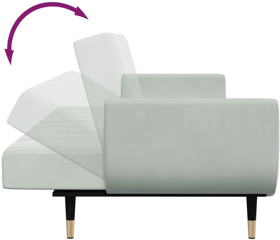 Dvivietė sofa-lova su pakoja, šviesiai pilkos spalvos, aksomas