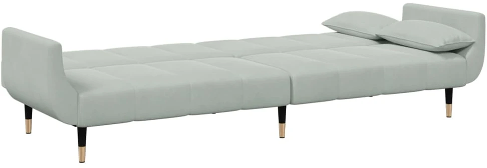 Dvivietė sofa-lova su pakoja, šviesiai pilkos spalvos, aksomas