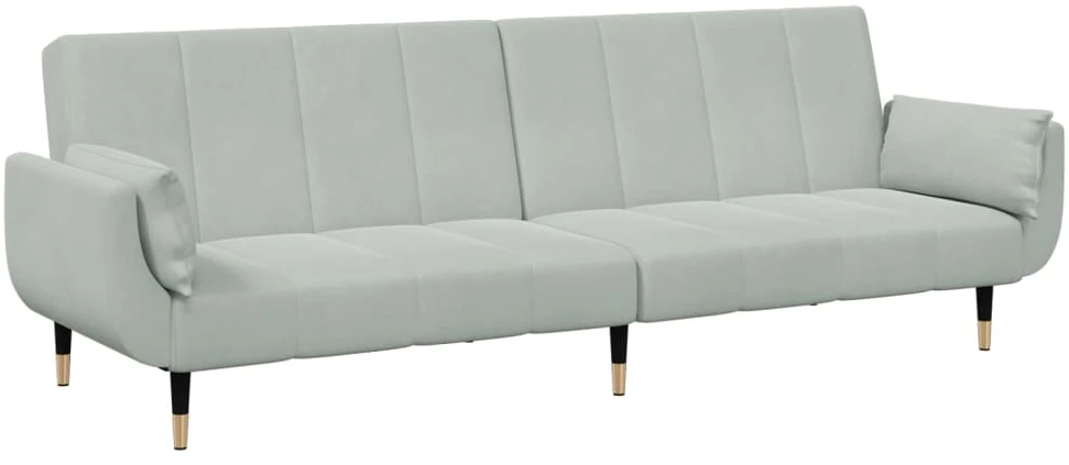 Dvivietė sofa-lova su pakoja, šviesiai pilkos spalvos, aksomas