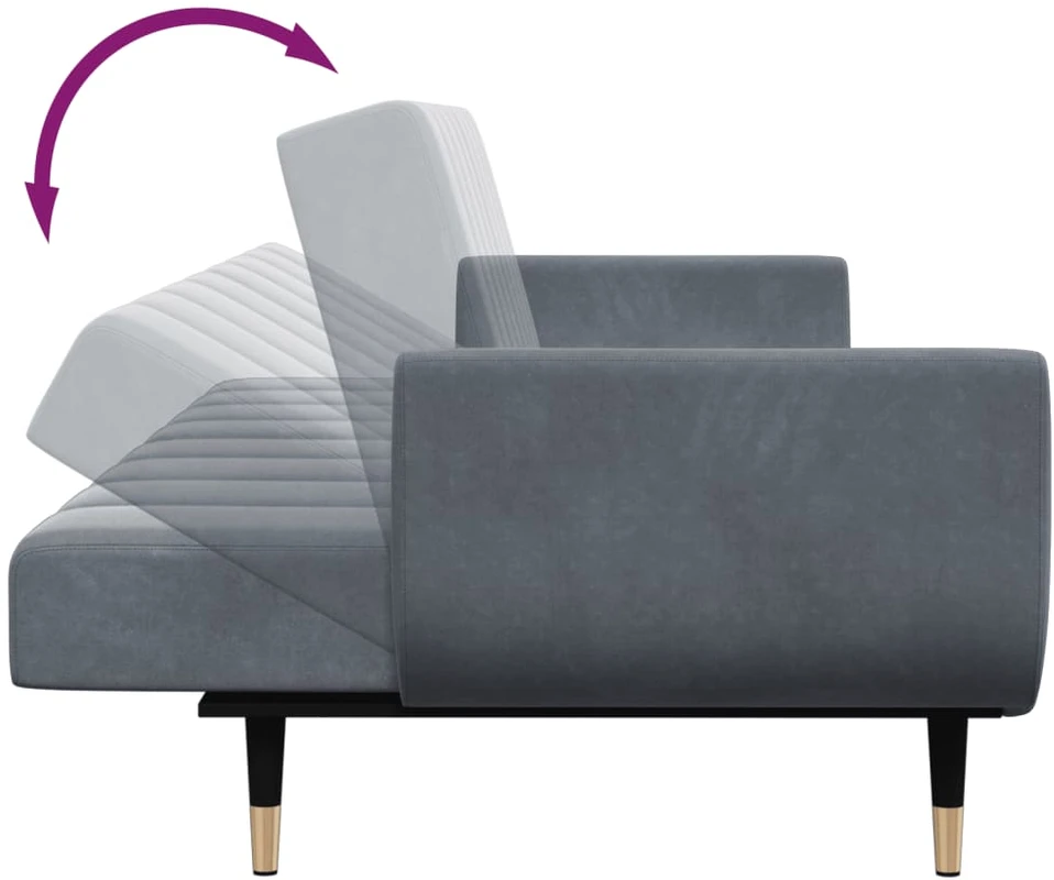 Dvivietė sofa-lova su pakoja, tamsiai pilkos spalvos, aksomas