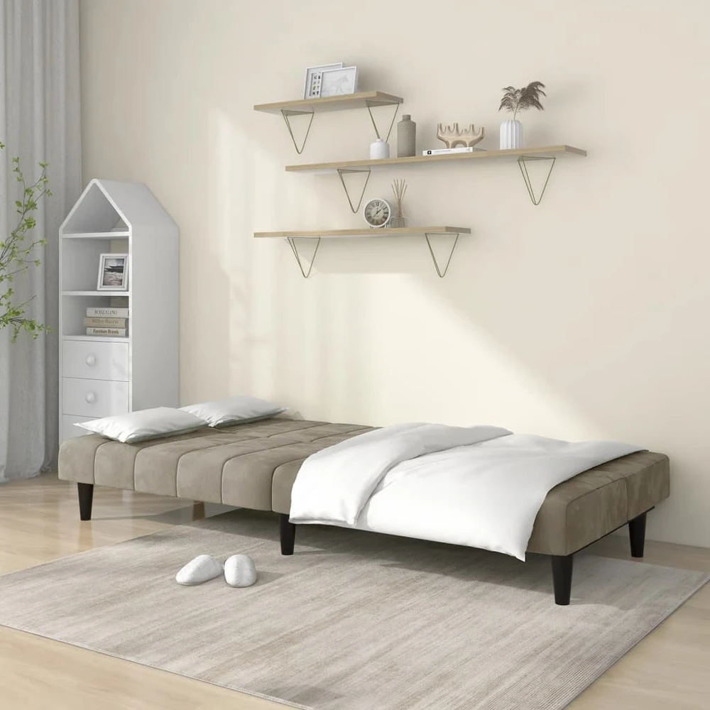 Dvivietė sofa-lova, šviesiai pilkos spalvos, aksomas