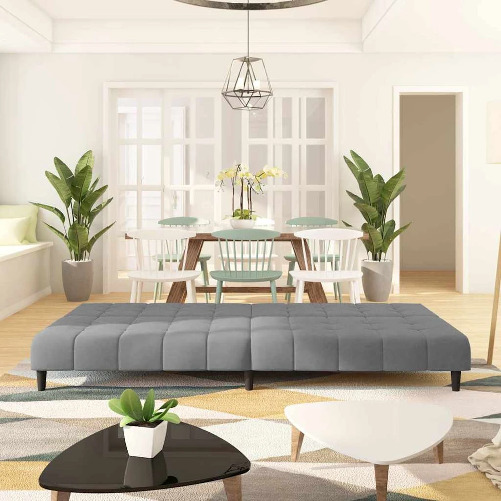 Dvivietė sofa-lova, šviesiai pilkos spalvos, aksomas