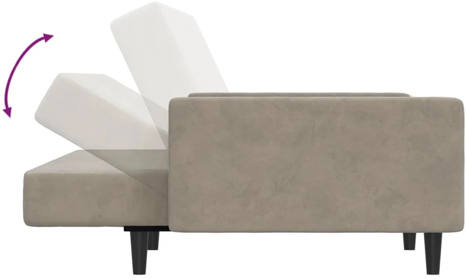 Dvivietė sofa-lova, šviesiai pilkos spalvos, aksomas