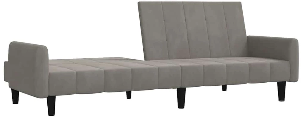 Dvivietė sofa-lova, šviesiai pilkos spalvos, aksomas
