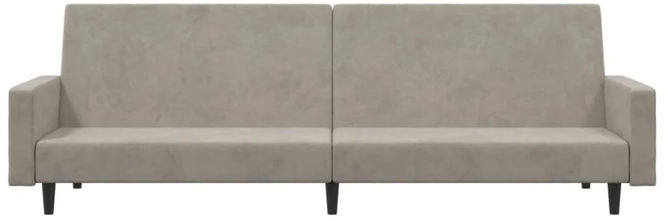 Dvivietė sofa-lova, šviesiai pilkos spalvos, aksomas