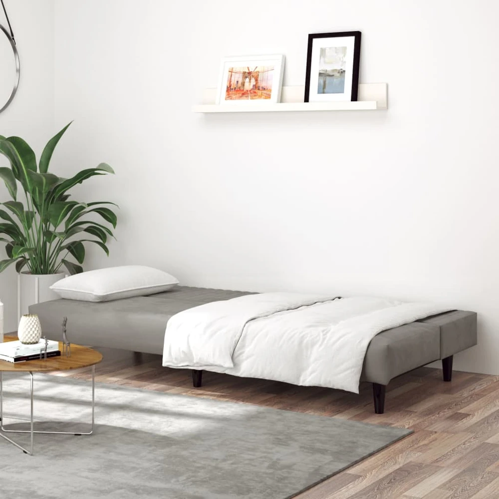 Dvivietė sofa-lova, šviesiai pilkos spalvos, aksomas