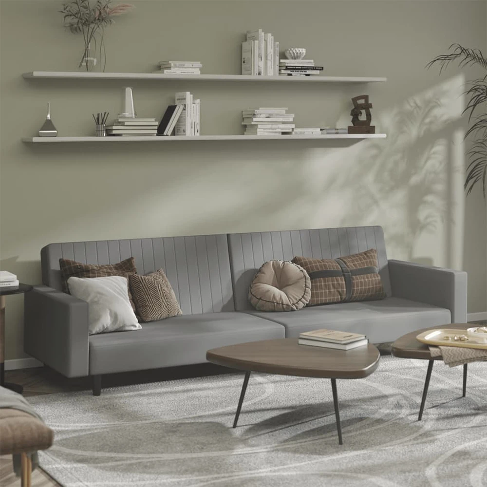 Dvivietė sofa-lova, šviesiai pilkos spalvos, aksomas