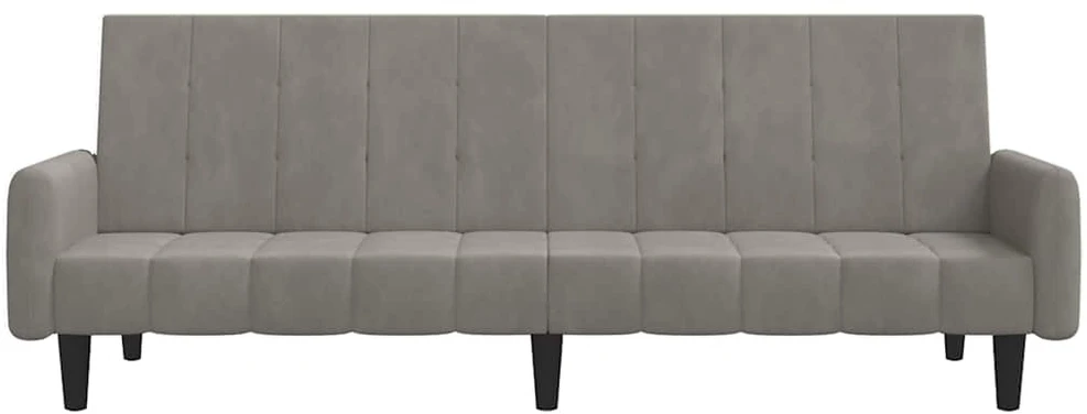 Dvivietė sofa-lova, šviesiai pilkos spalvos, aksomas