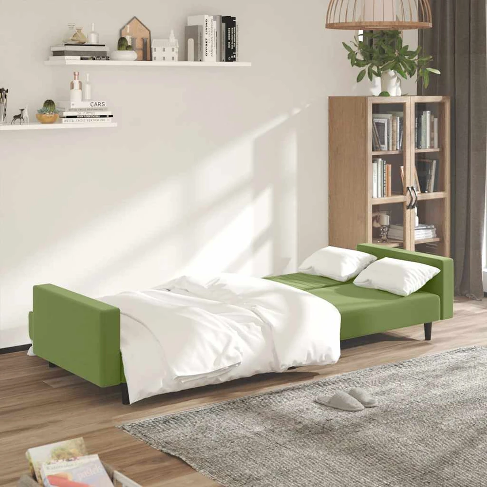 Dvivietė sofa-lova, šviesiai žalios spalvos, aksomas