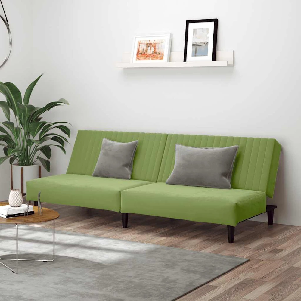 Dvivietė sofa-lova, šviesiai žalios spalvos, aksomas