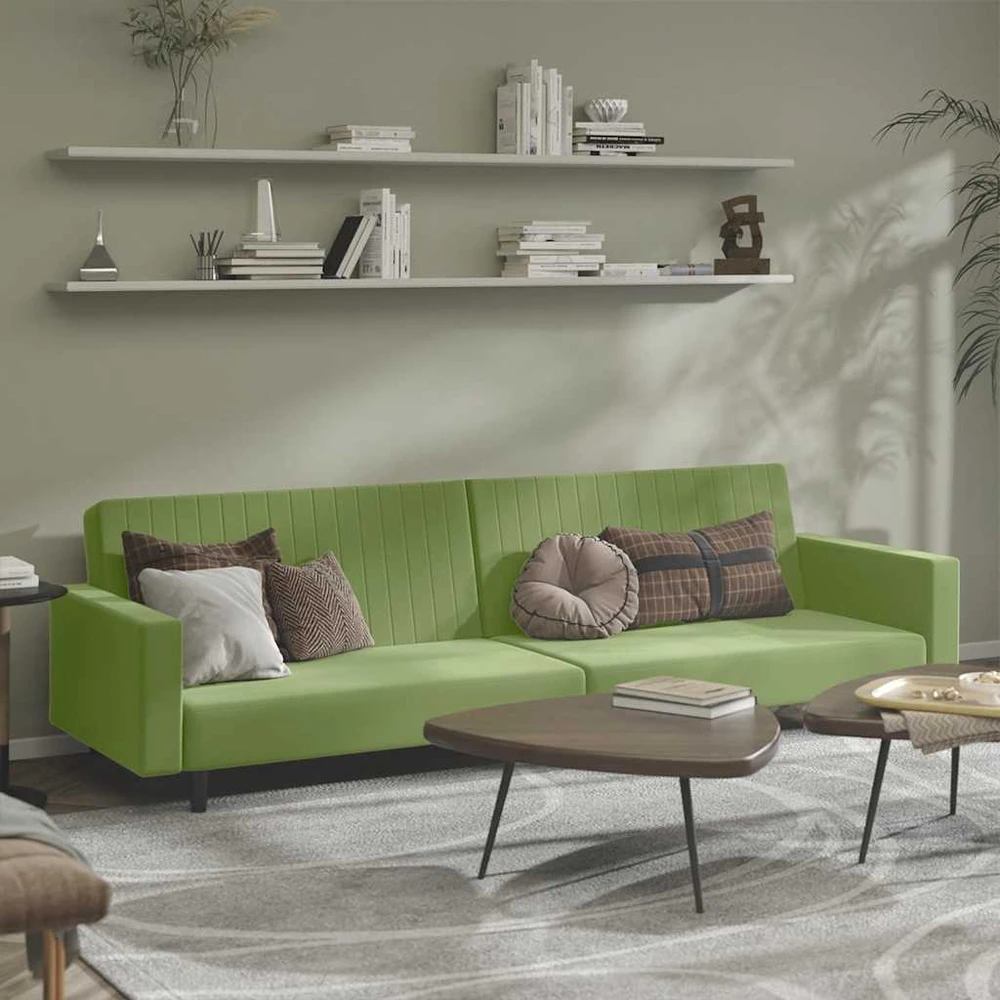 Dvivietė sofa-lova, šviesiai žalios spalvos, aksomas