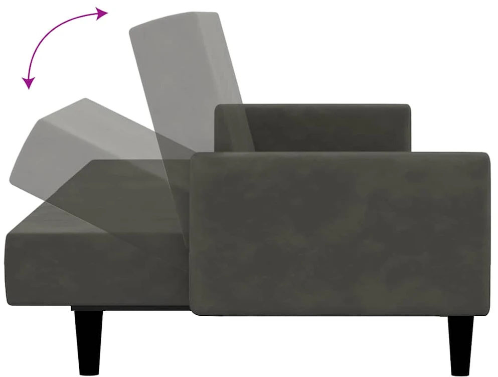 Dvivietė sofa-lova, tamsiai pilkos spalvos, aksomas