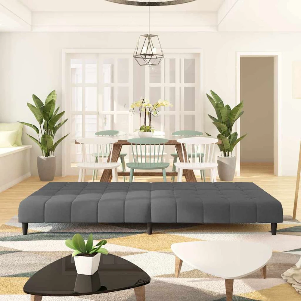 Dvivietė sofa-lova, tamsiai pilkos spalvos, aksomas