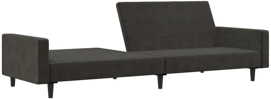 Dvivietė sofa-lova, tamsiai pilkos spalvos, aksomas