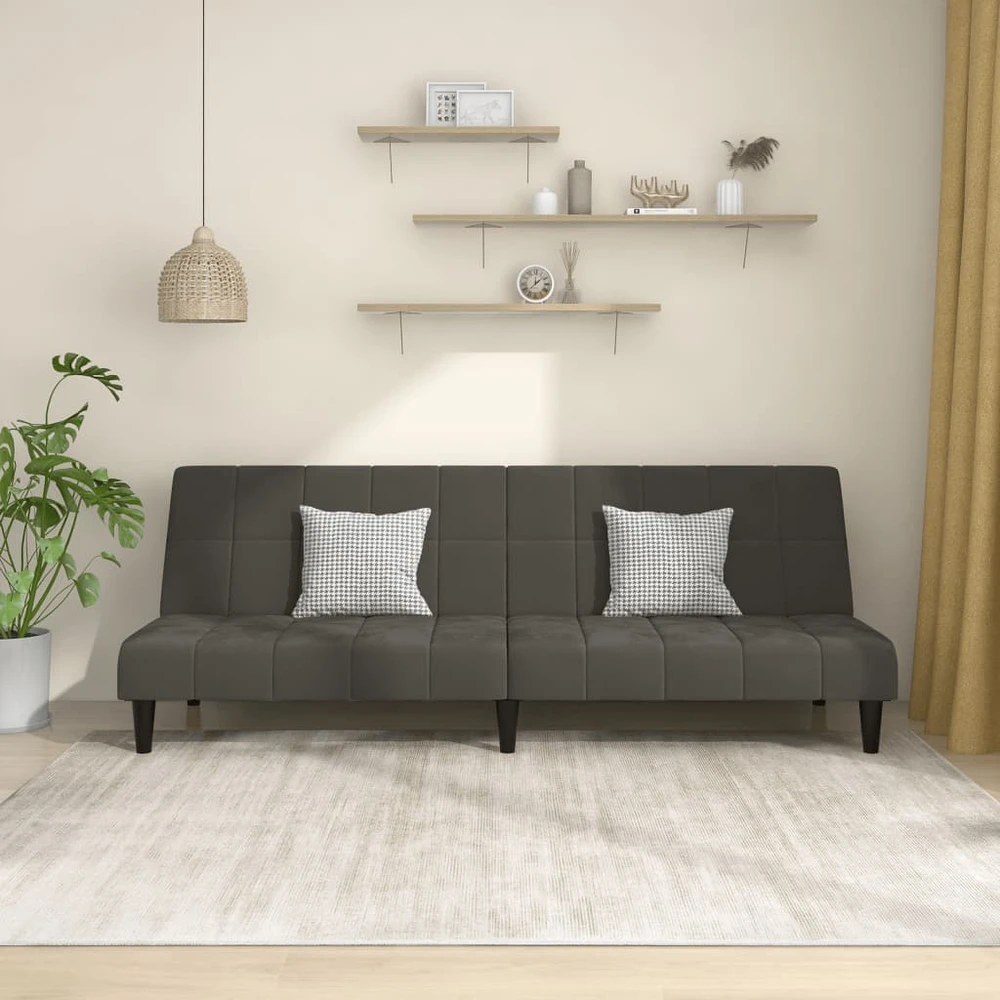 Dvivietė sofa-lova, tamsiai pilkos spalvos, aksomas