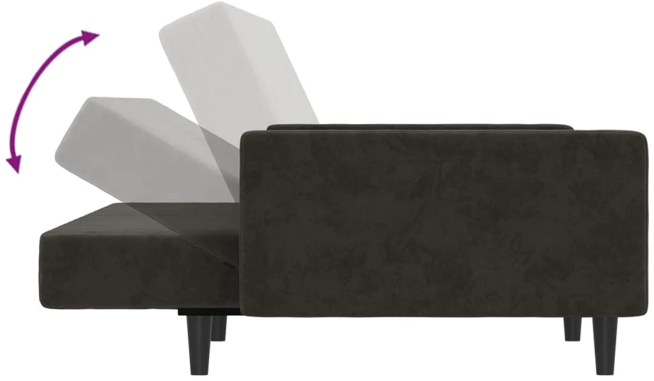Dvivietė sofa-lova, tamsiai pilkos spalvos, aksomas
