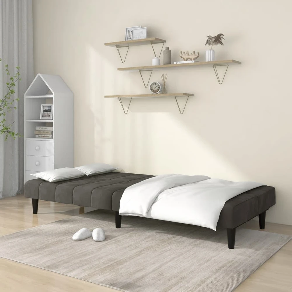 Dvivietė sofa-lova, tamsiai pilkos spalvos, aksomas