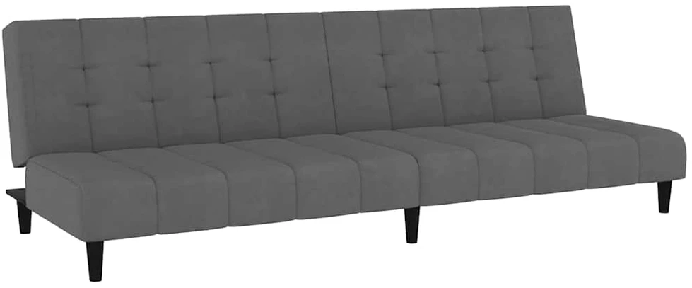 Dvivietė sofa-lova, tamsiai pilkos spalvos, aksomas