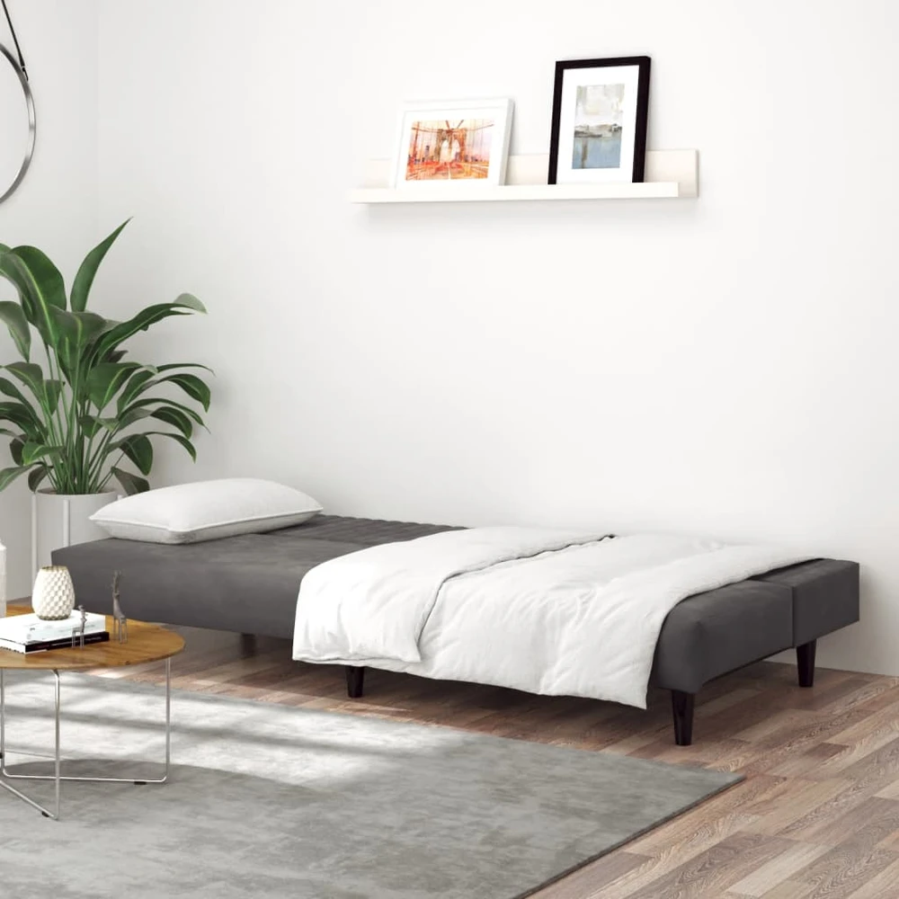 Dvivietė sofa-lova, tamsiai pilkos spalvos, aksomas