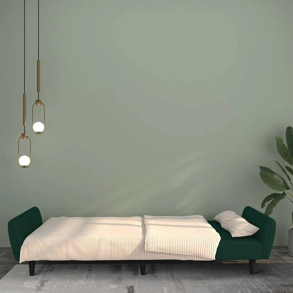 Dvivietė sofa-lova, tamsiai žalios spalvos, aksomas