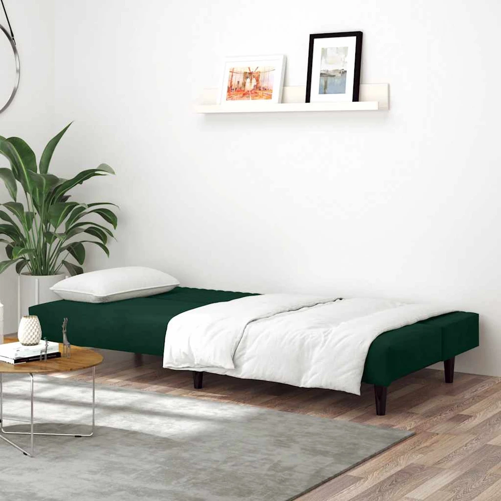 Dvivietė sofa-lova, tamsiai žalios spalvos, aksomas
