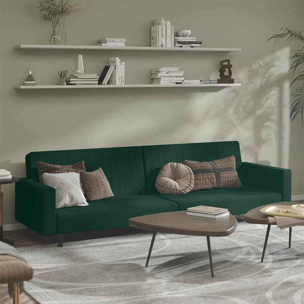 Dvivietė sofa-lova, tamsiai žalios spalvos, aksomas