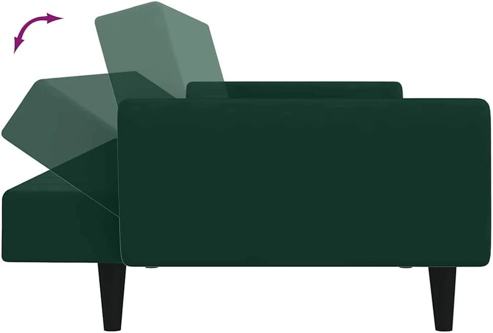 Dvivietė sofa-lova, tamsiai žalios spalvos, aksomas