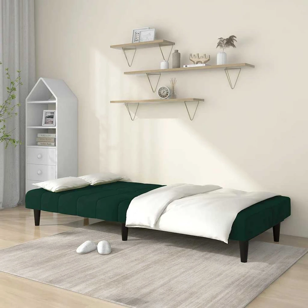 Dvivietė sofa-lova, tamsiai žalios spalvos, aksomas