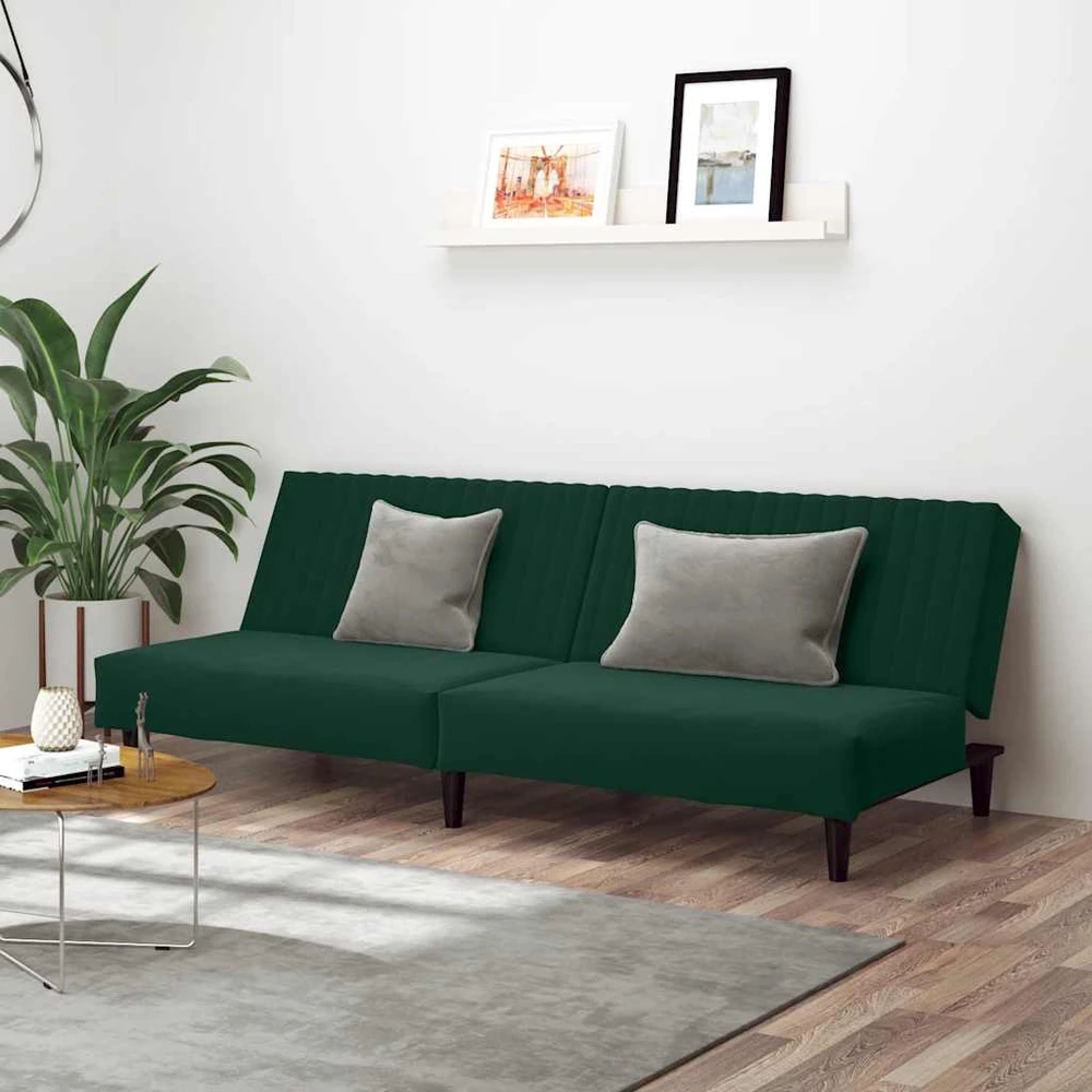 Dvivietė sofa-lova, tamsiai žalios spalvos, aksomas