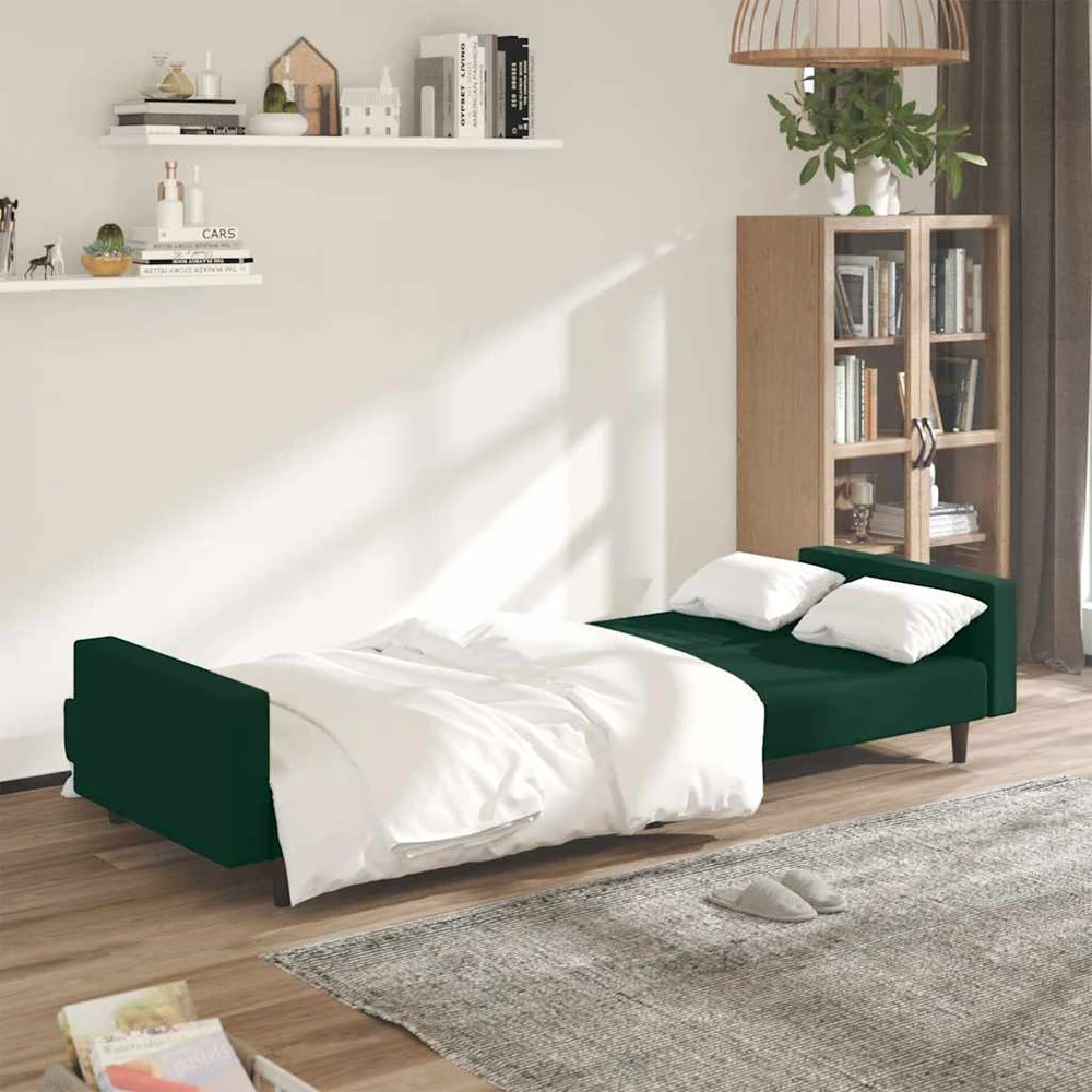 Dvivietė sofa-lova, tamsiai žalios spalvos, aksomas