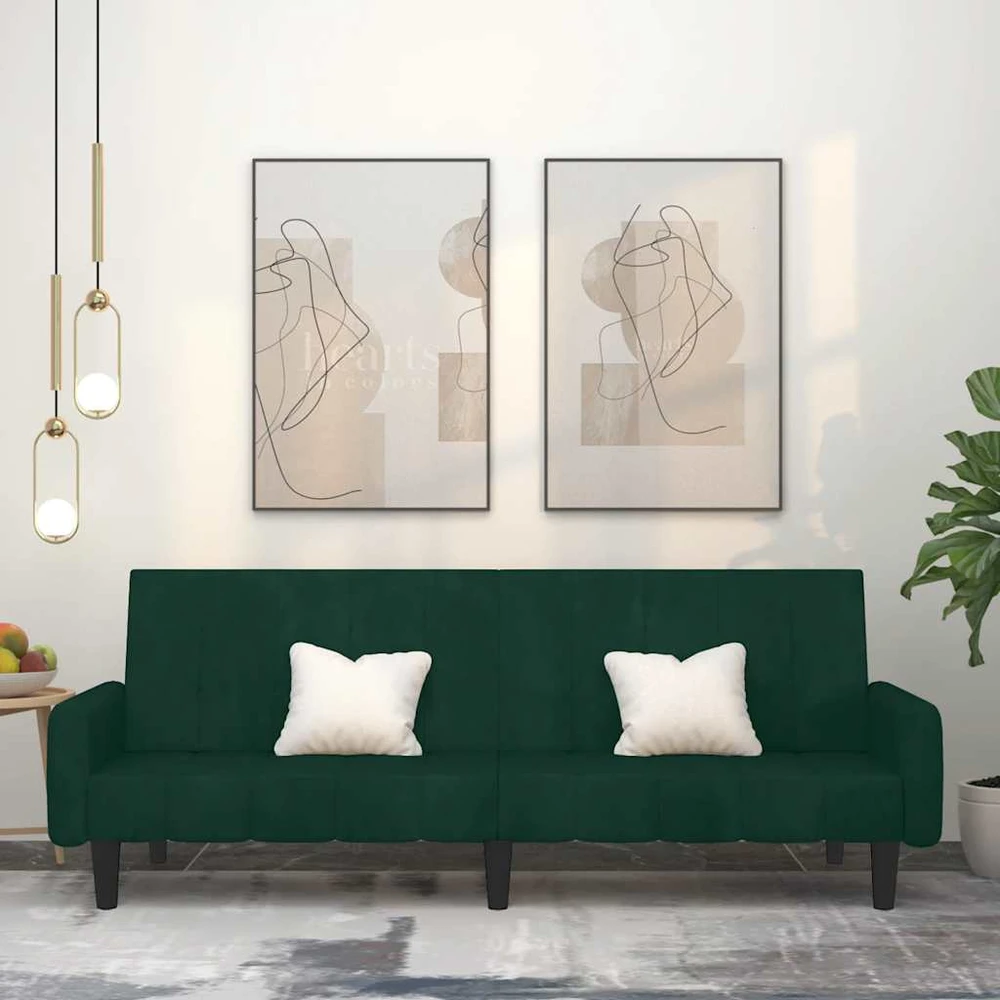 Dvivietė sofa-lova, tamsiai žalios spalvos, aksomas